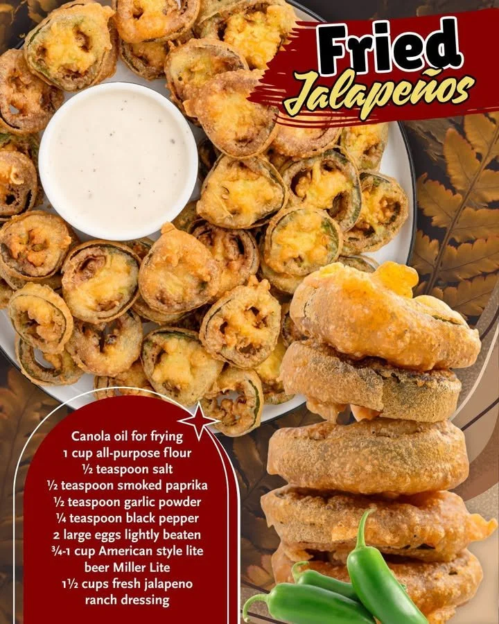 Plate of crispy fried jalapeños served with dipping sauce