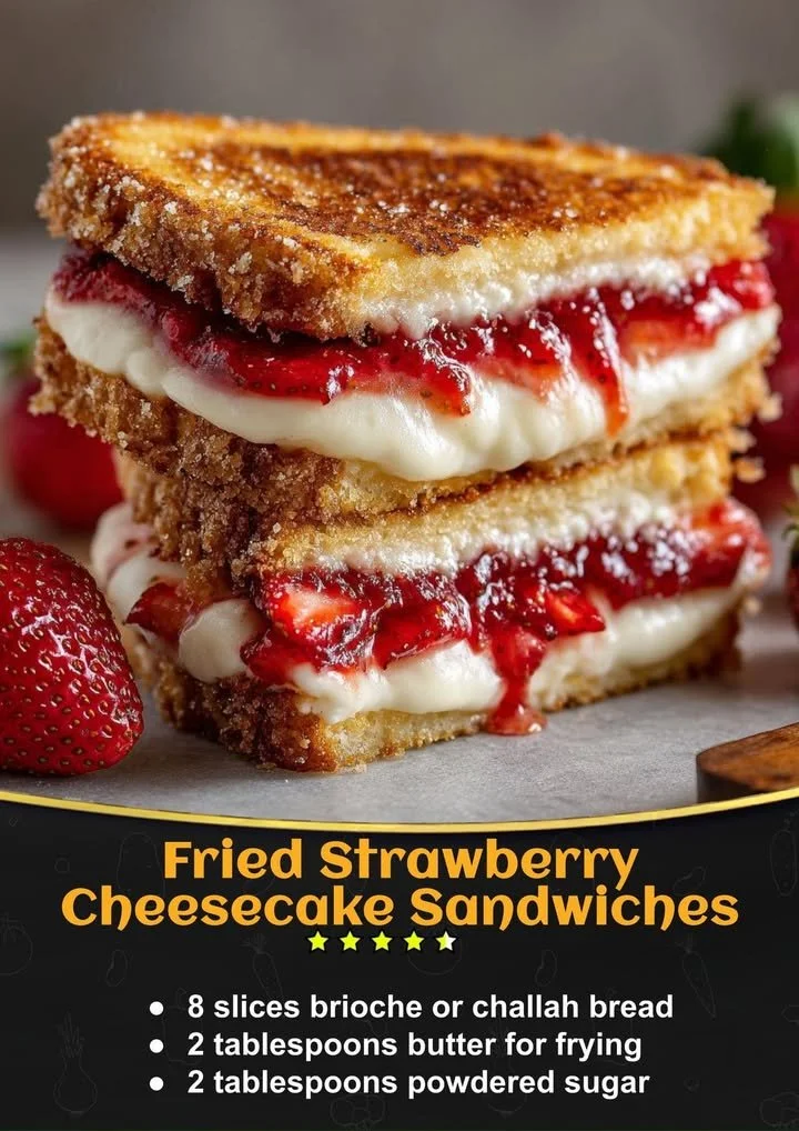 Fried strawberry cheesecake sandwiches served on a plate