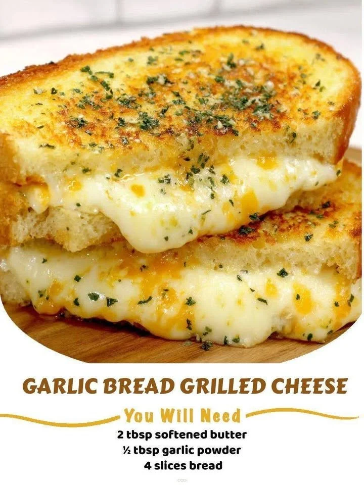 Garlic bread grilled cheese sandwich with melted cheese and crispy crust