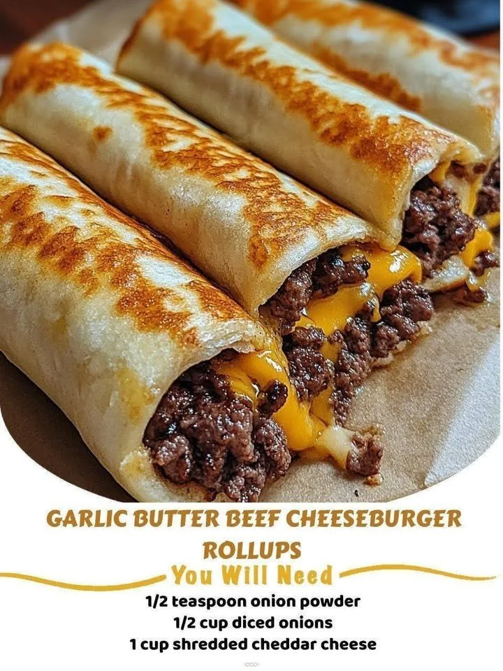 Garlic butter beef cheeseburger rollups served on a plate