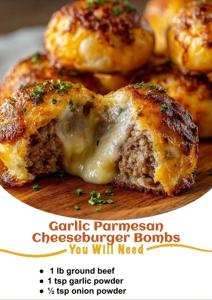 Garlic parmesan cheeseburger bombs fresh out of the oven