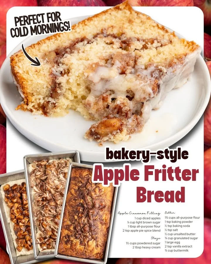 Glazed apple fritter bread loaf with cinnamon and apple chunks
