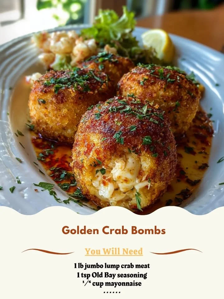 Plate of Golden Crab Bombs served with dipping sauce