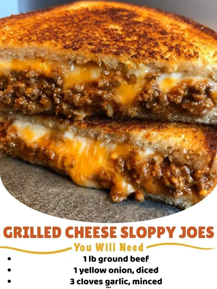 Delicious Grilled Cheese Sloppy Joes served on a plate with melted cheese and toppings.