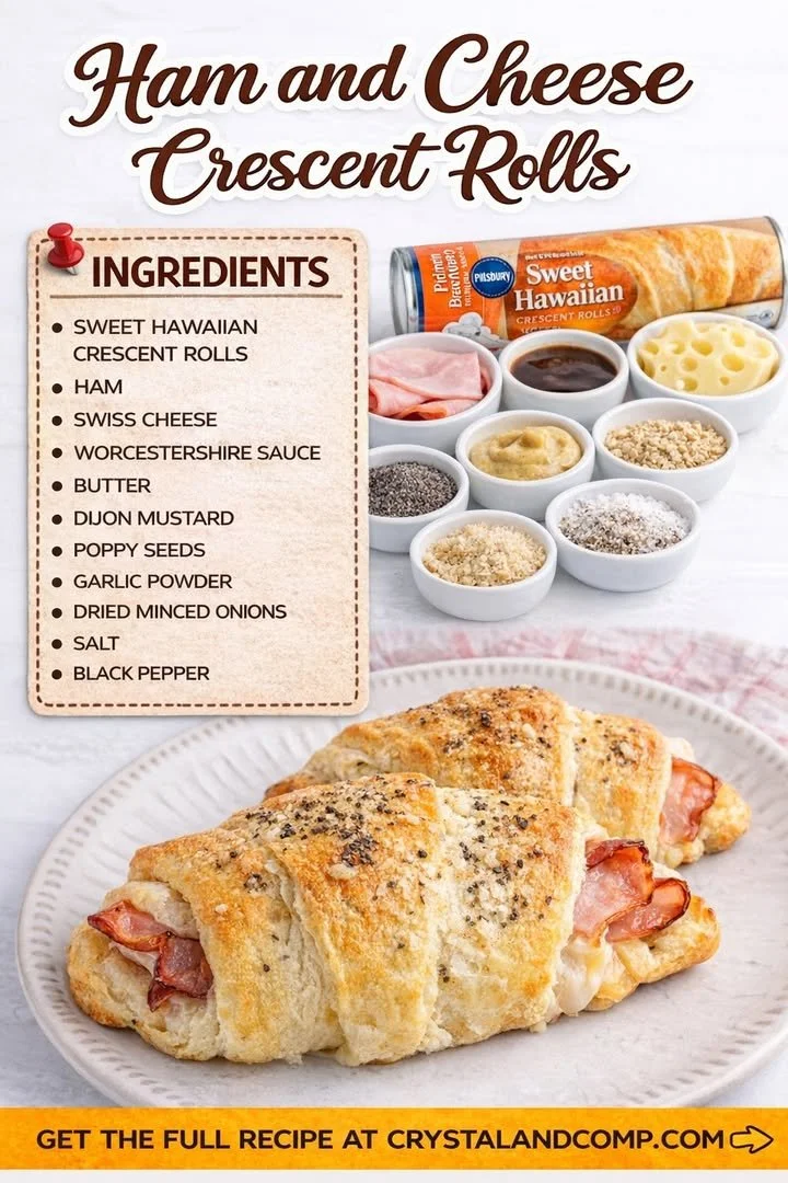 Ham and cheese crescent rolls freshly baked and served on a plate