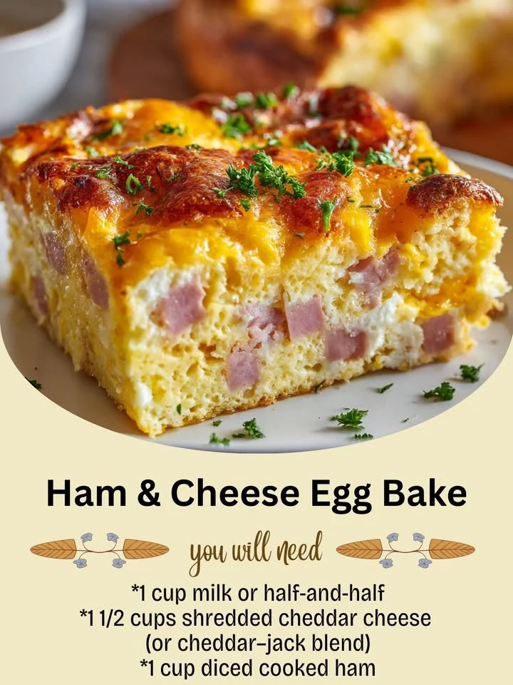 Delicious Ham & Cheese Egg Bake served in a baking dish