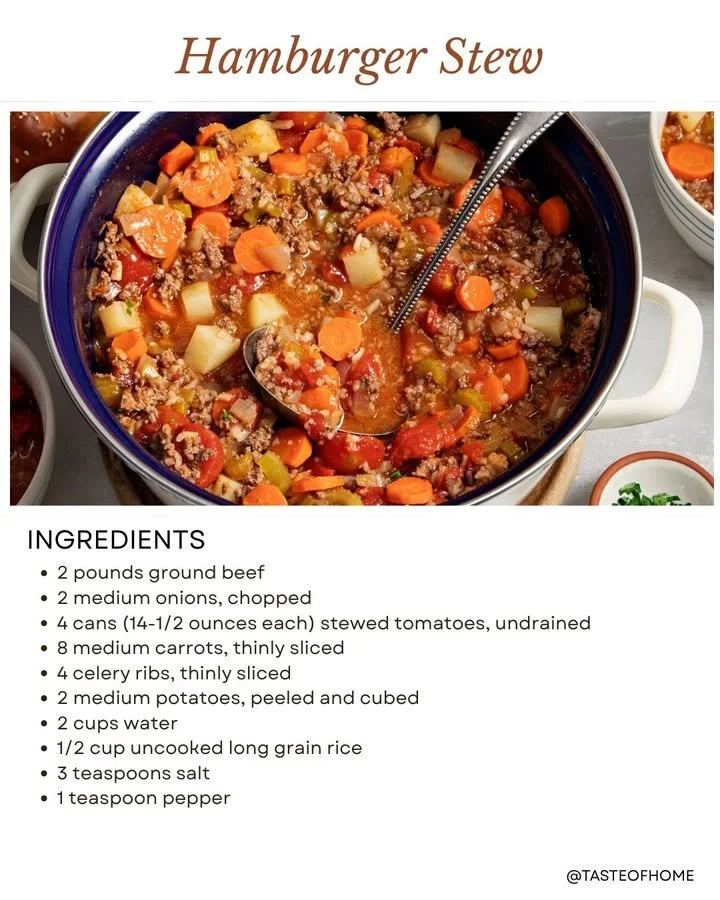 A bowl of delicious Hamburger Stew with vegetables and ground beef