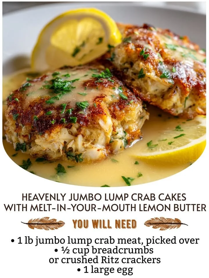 Heavenly jumbo lump crab cakes served with lemon butter sauce