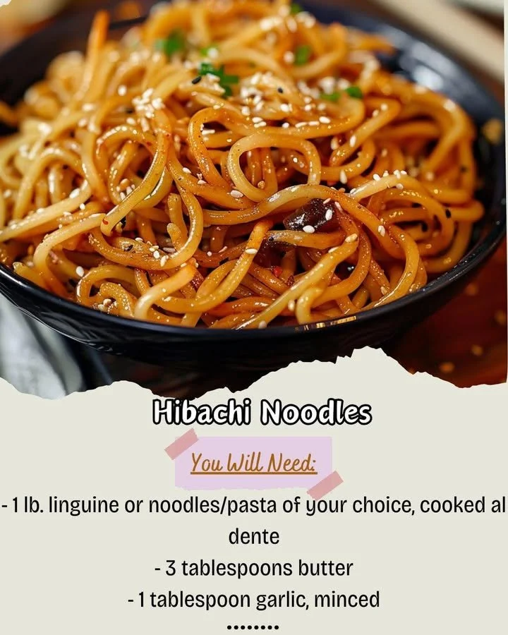 Bowl of tasty Hibachi Noodles with vegetables and sauce.