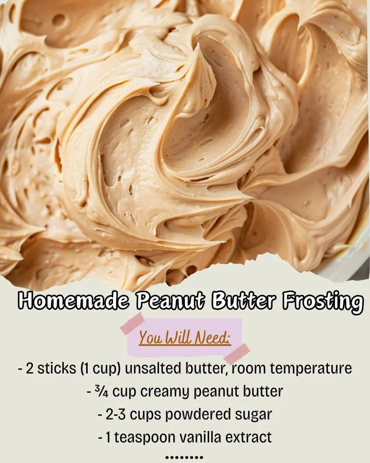 Bowl of homemade peanut butter frosting on a wooden countertop