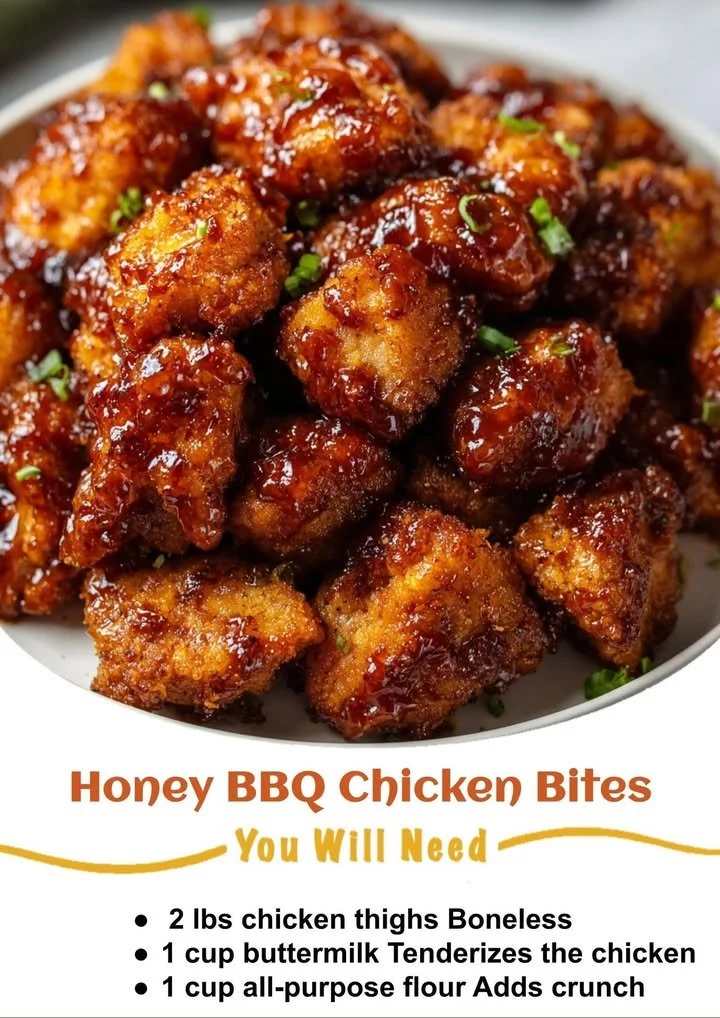 Honey BBQ Chicken Bites served on a platter with dipping sauce