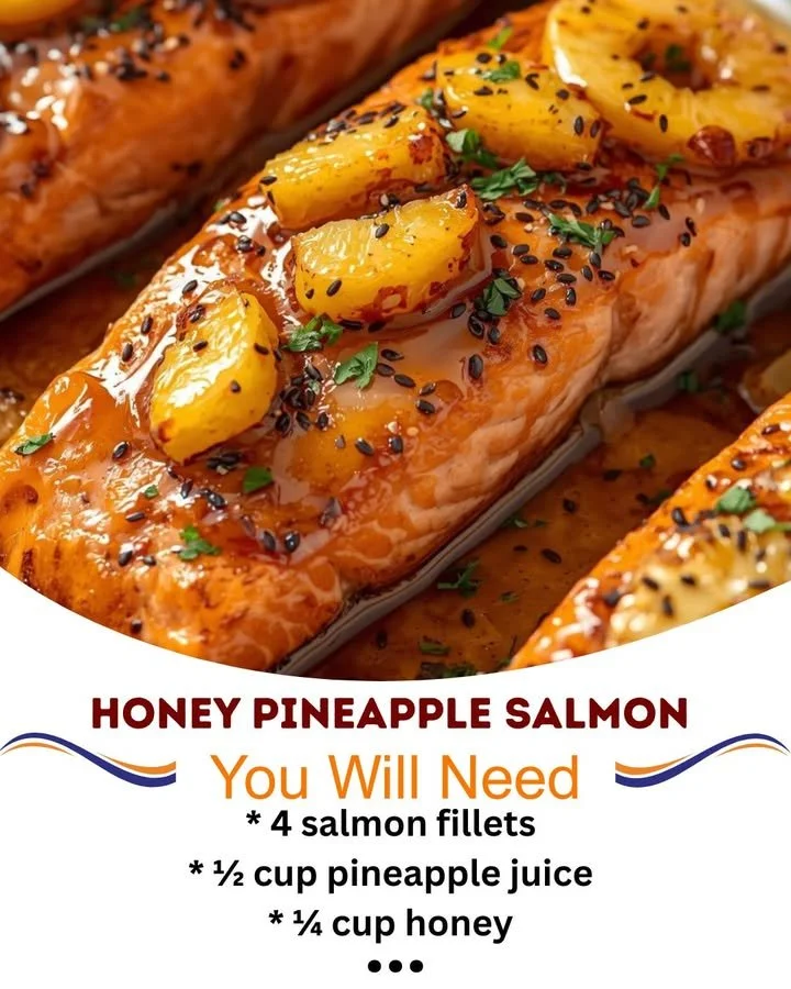 Honey Pineapple Salmon dish garnished with fresh herbs and pineapple slices
