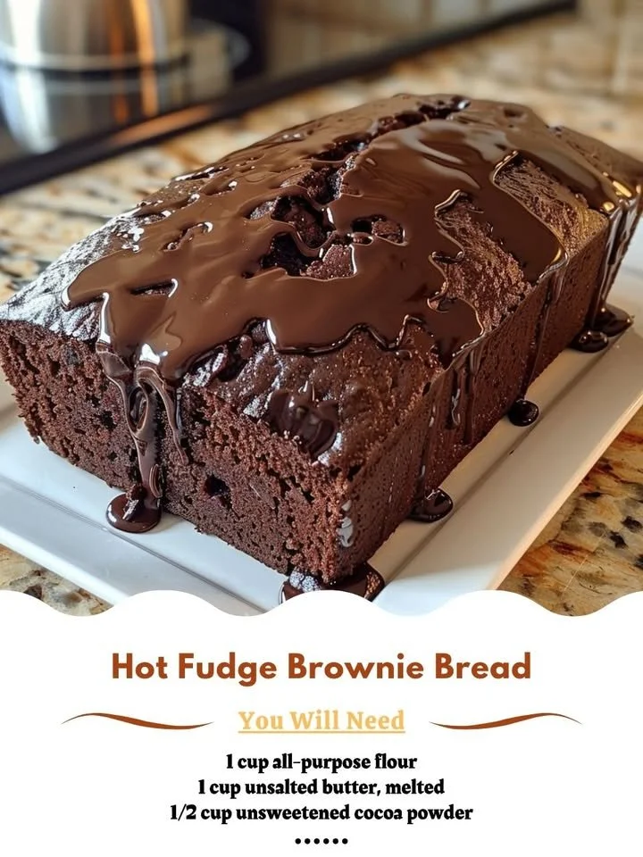 Delicious hot fudge brownie bread with a rich chocolate glaze.