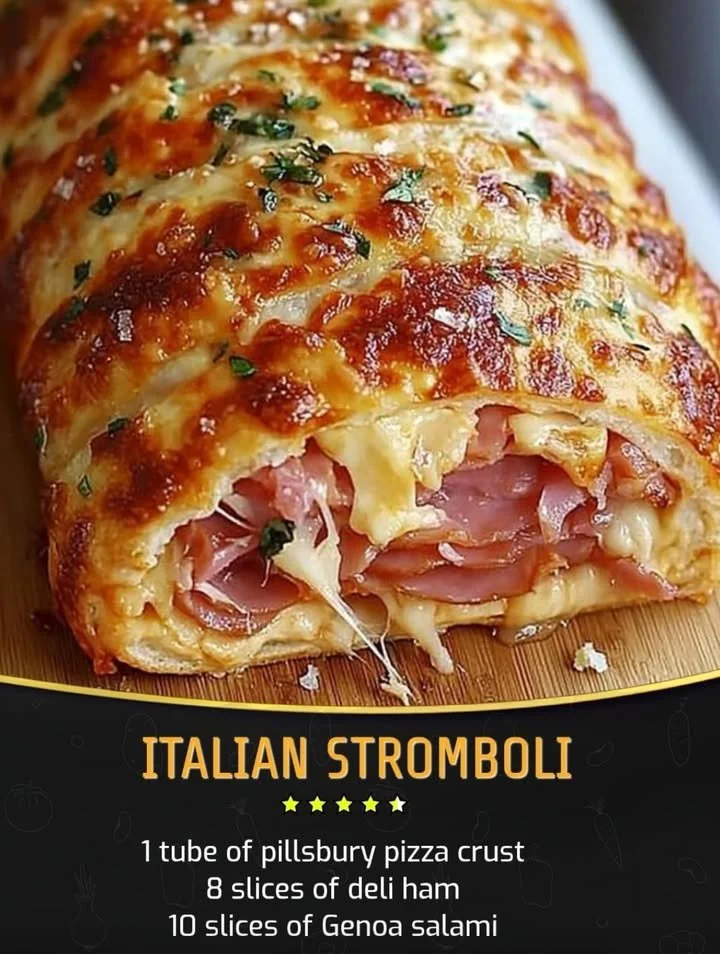 Homemade Italian Stromboli filled with cheese and deli meats
