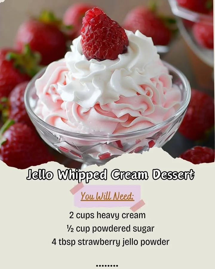 Delicious Jello whipped cream dessert served in a glass dish