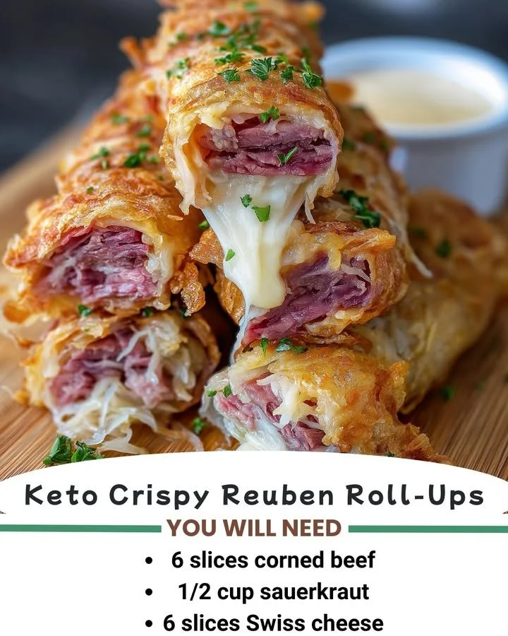 Keto Crispy Reuben Roll-Ups served on a plate with garnishes