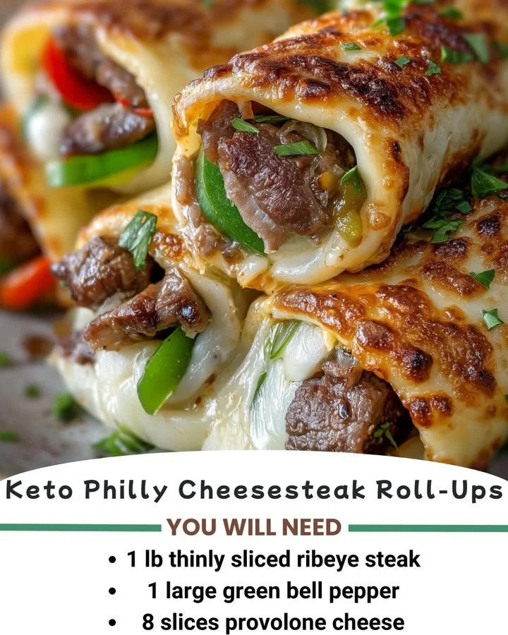 Keto Philly Cheesesteak Roll-Ups filled with flavorful beef and cheese