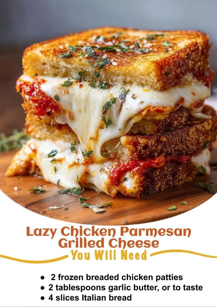 Lazy Chicken Parmesan Grilled Cheese with melted cheese and crispy chicken
