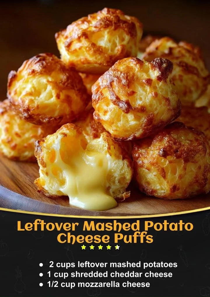 Delicious homemade mashed potato cheese puffs on a plate