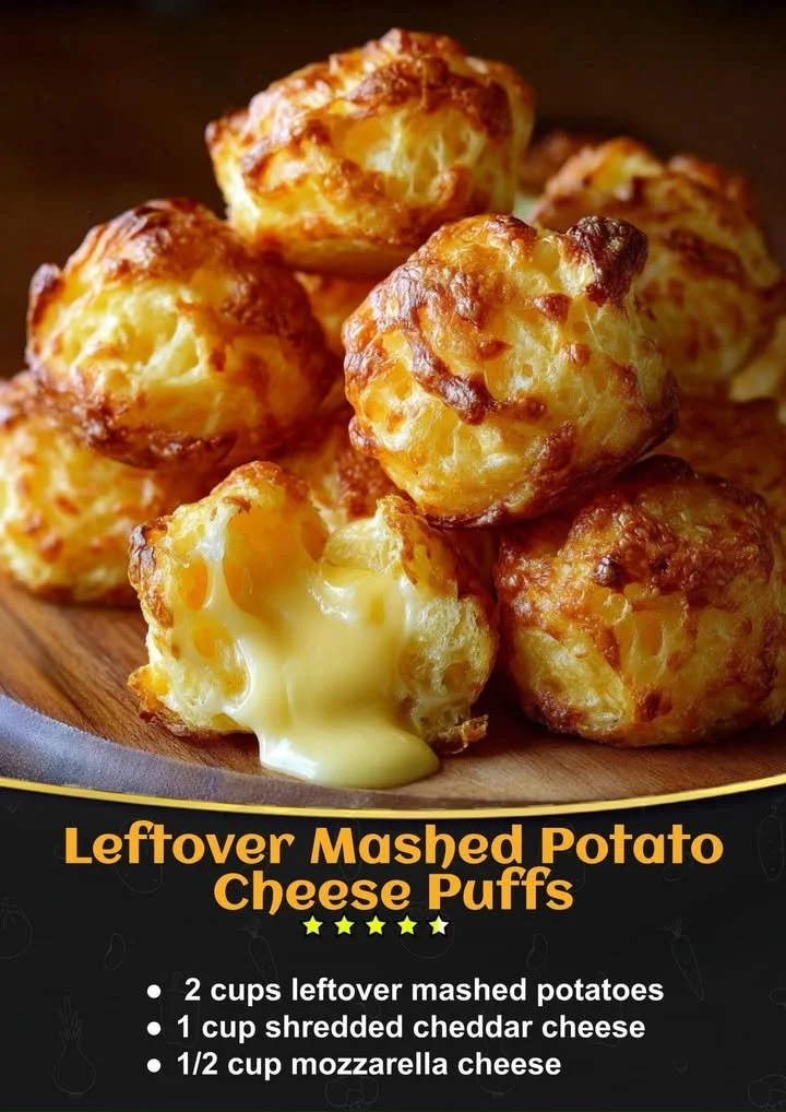 Golden brown mashed potato cheese puffs served on a plate