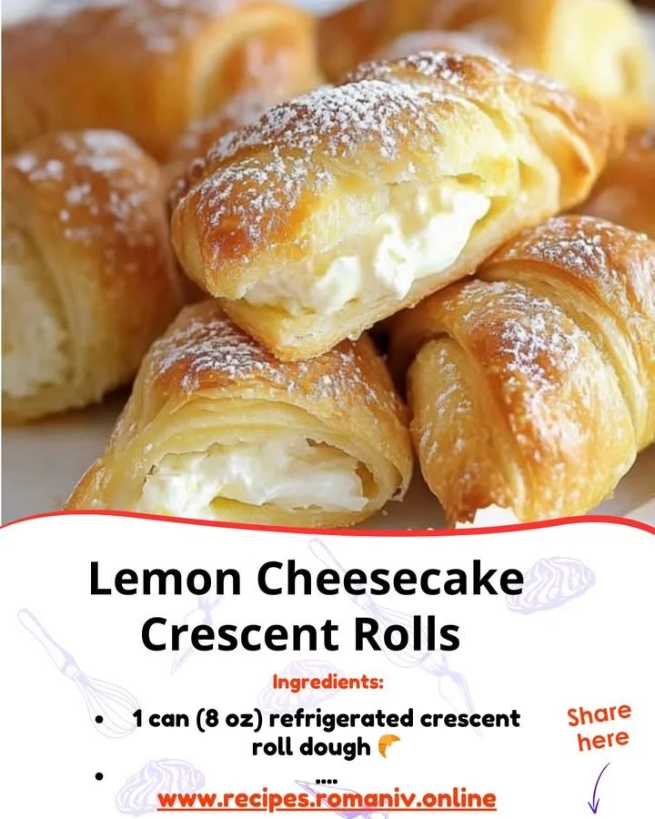 Lemon Cheesecake Crescent Rolls with a flaky pastry exterior and creamy filling