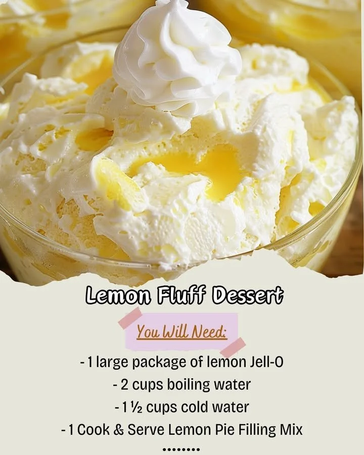 Lemon Fluff Dessert topped with citrus zest and served in a clear glass bowl