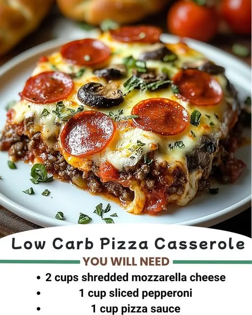 Low Carb Pizza Casserole served in a dish