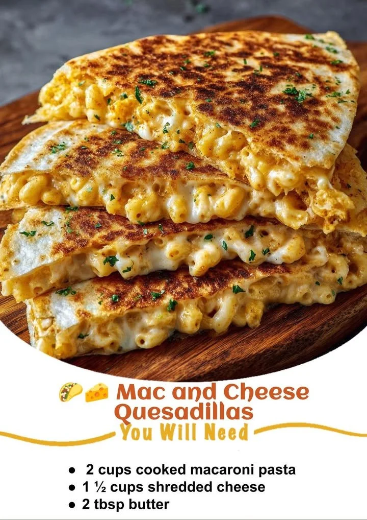 Mac and Cheese Quesadillas served on a plate, cheesy and delicious.