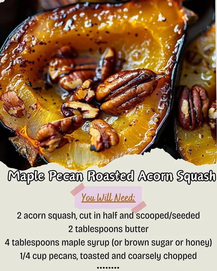 Delicious Maple Pecan Roasted Acorn Squash dish garnished with pecans