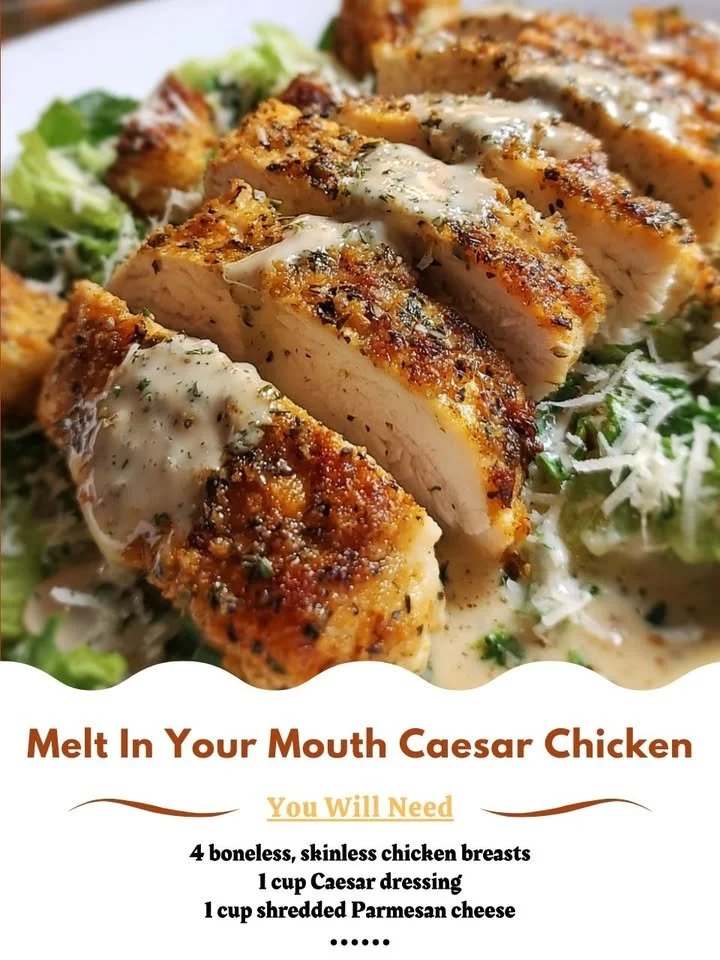 Delicious melt-in-your-mouth Caesar chicken served on a plate.