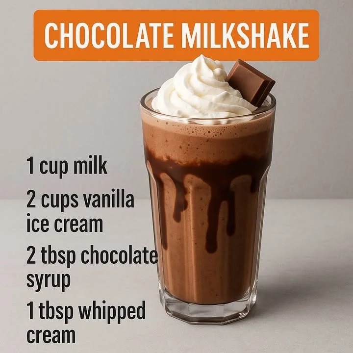 Delicious milkshakes topped with whipped cream and chocolate syrup