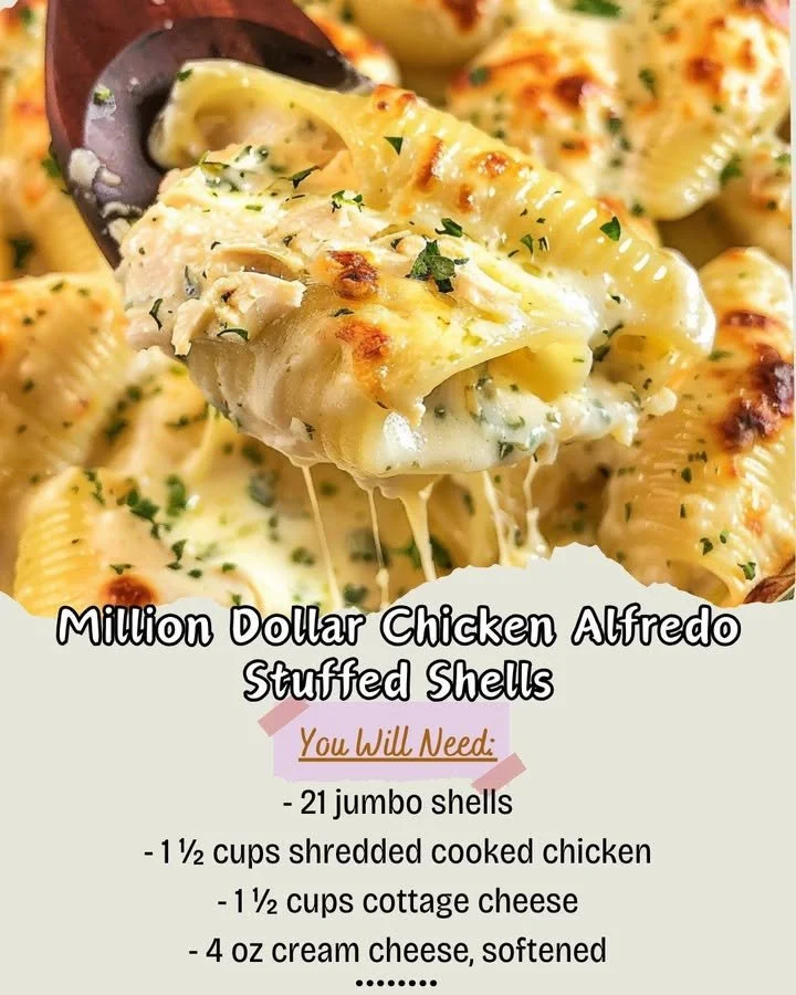 Delicious Million Dollar Chicken Alfredo Stuffed Shells plated for a gourmet dinner.