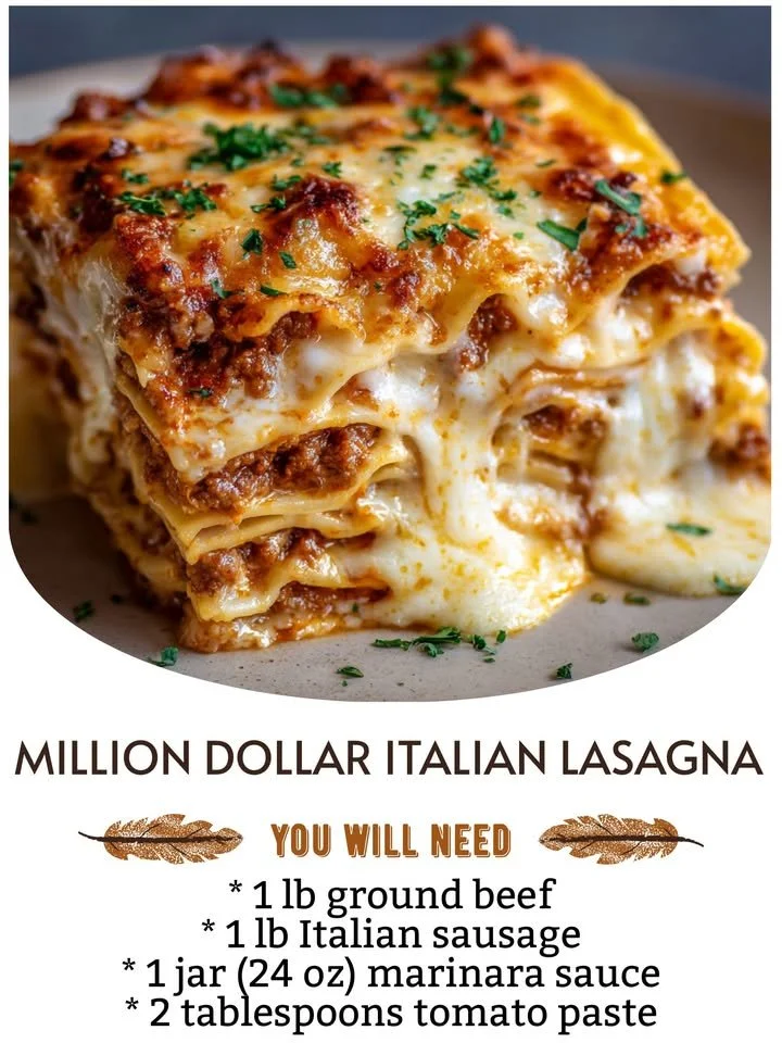 Deliciously layered Million Dollar Italian Lasagna with rich sauce and cheese