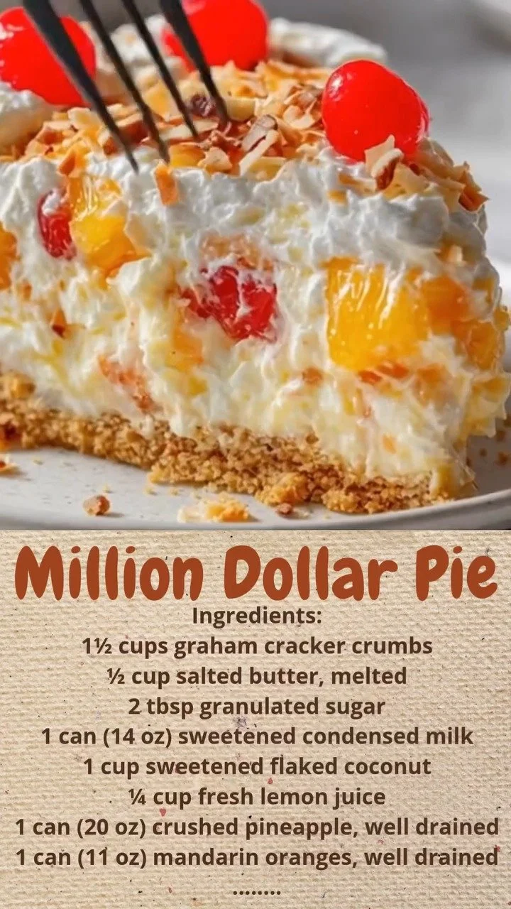 Slice of delicious Million Dollar Pie with a creamy filling and whipped topping