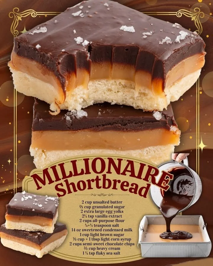 Delicious slices of millionaire shortbread with caramel and chocolate topping