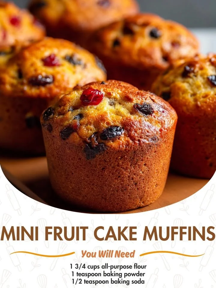 Mini fruit cake muffins baked with assorted dried fruits and spices