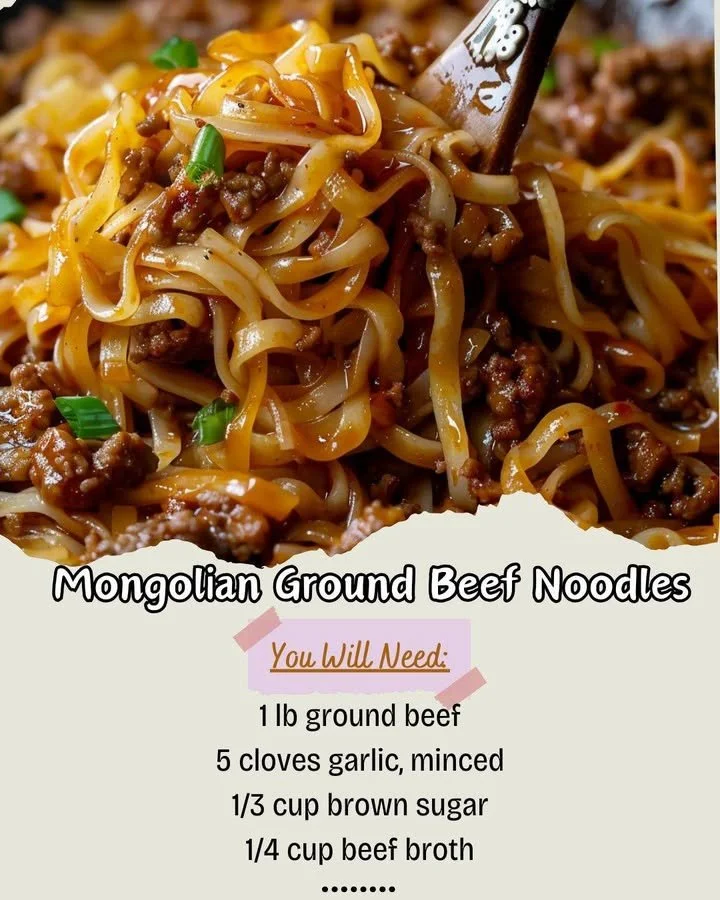 Delicious bowl of Mongolian ground beef noodles garnished with green onions