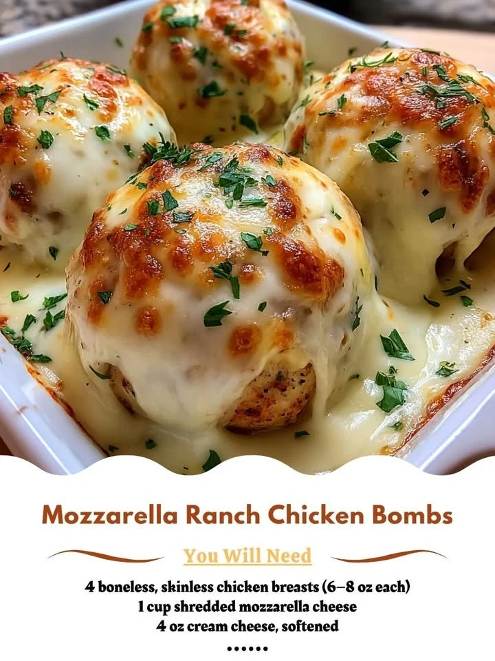 Cheesy Mozzarella Ranch Chicken Bombs served on a plate
