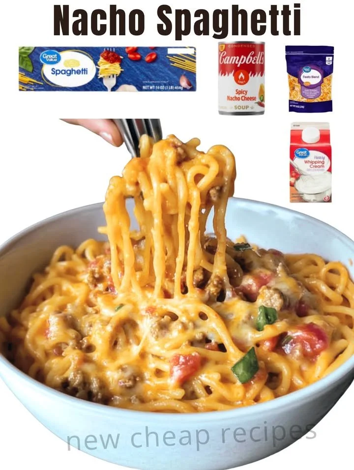 Plate of Nacho Spaghetti topped with cheese and jalapenos