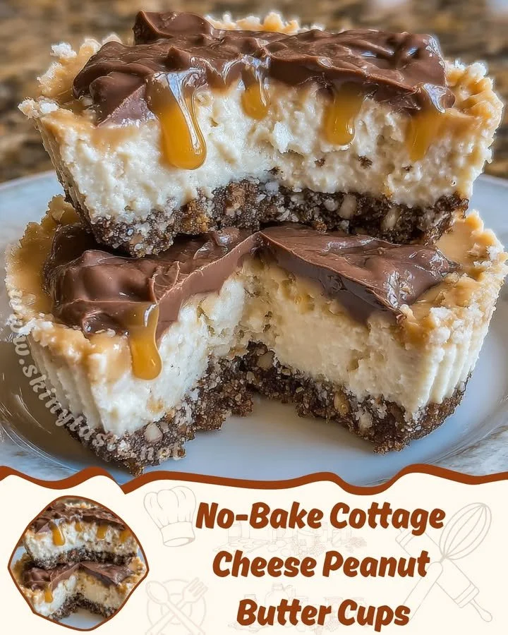 No-bake cottage cheese peanut butter cups topped with chocolate