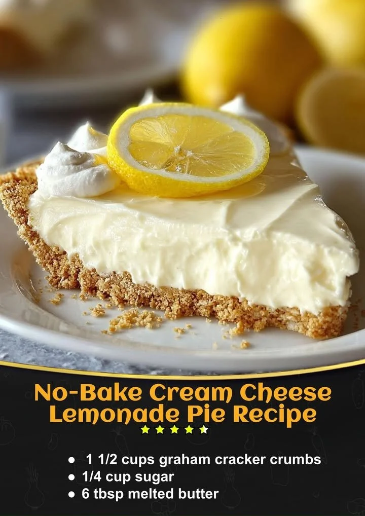 No-Bake Cream Cheese Lemonade Pie topped with lemon zest and berries