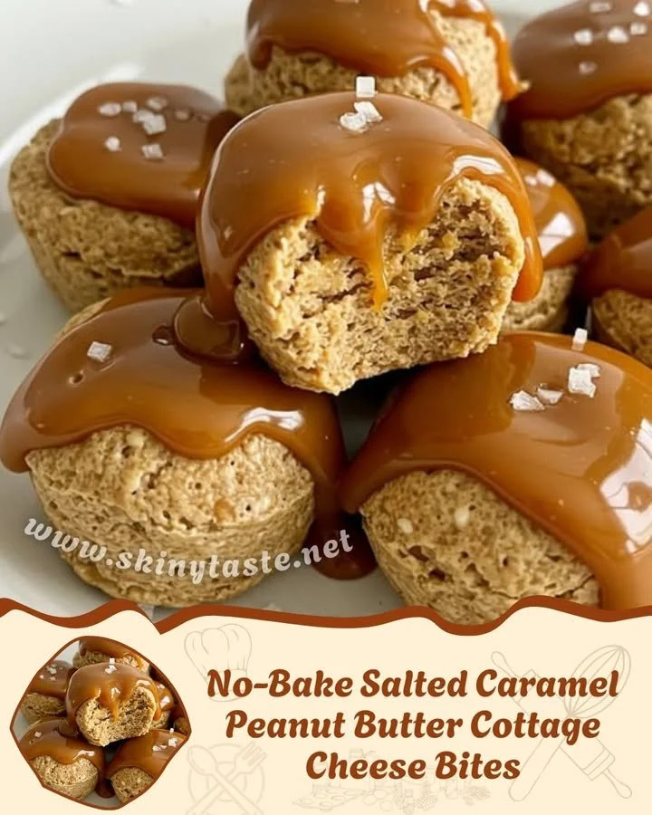 No-bake salted caramel peanut butter cottage cheese bites on a plate