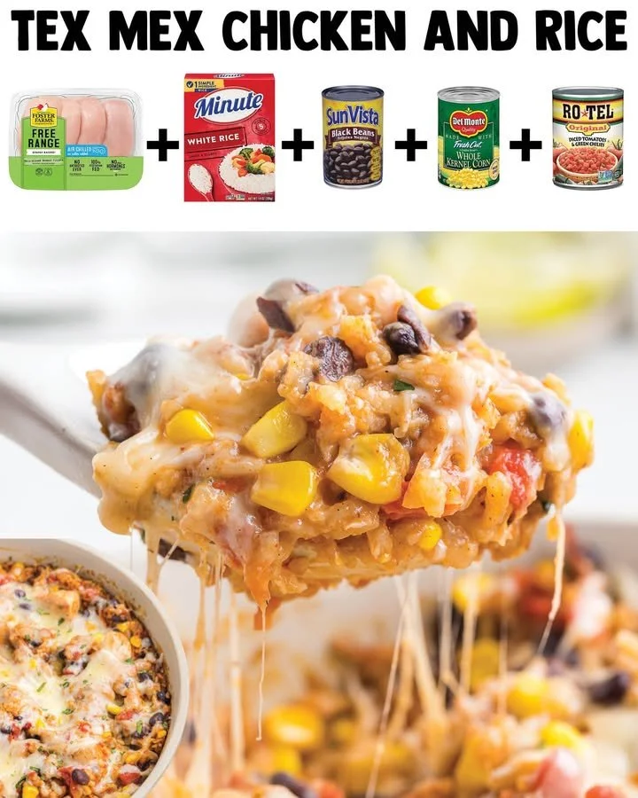 One-Pan Tex-Mex Chicken and Rice dish with colorful ingredients
