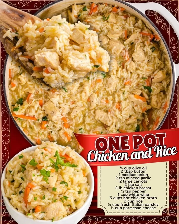One pot chicken and rice dish ready to serve, full of flavor and nutrients