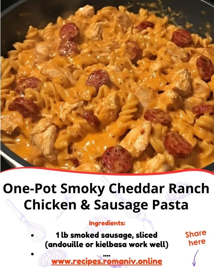 One-Pot Smoky Cheddar Ranch Chicken & Sausage Pasta in a bowl