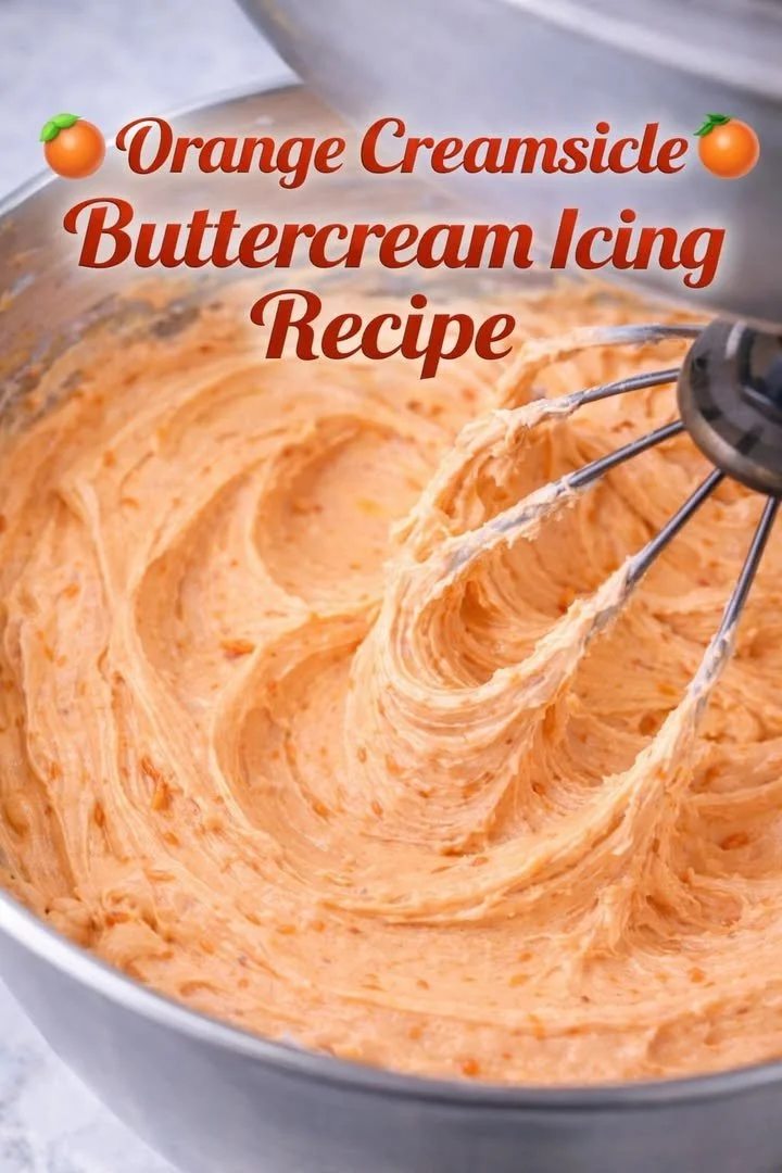 Bowl of orange creamsicle buttercream icing for cake decoration