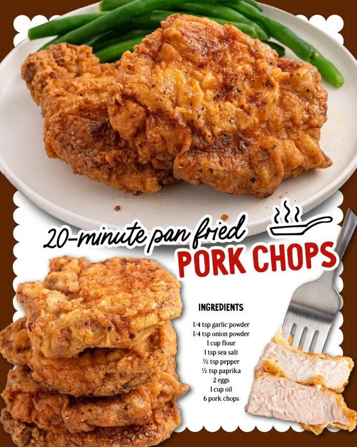Juicy pan-fried pork chops served on a plate with seasoning