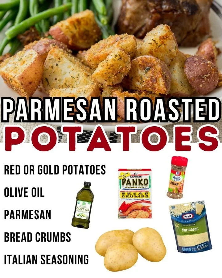 Delicious Parmesan roasted potatoes topped with cheese and herbs