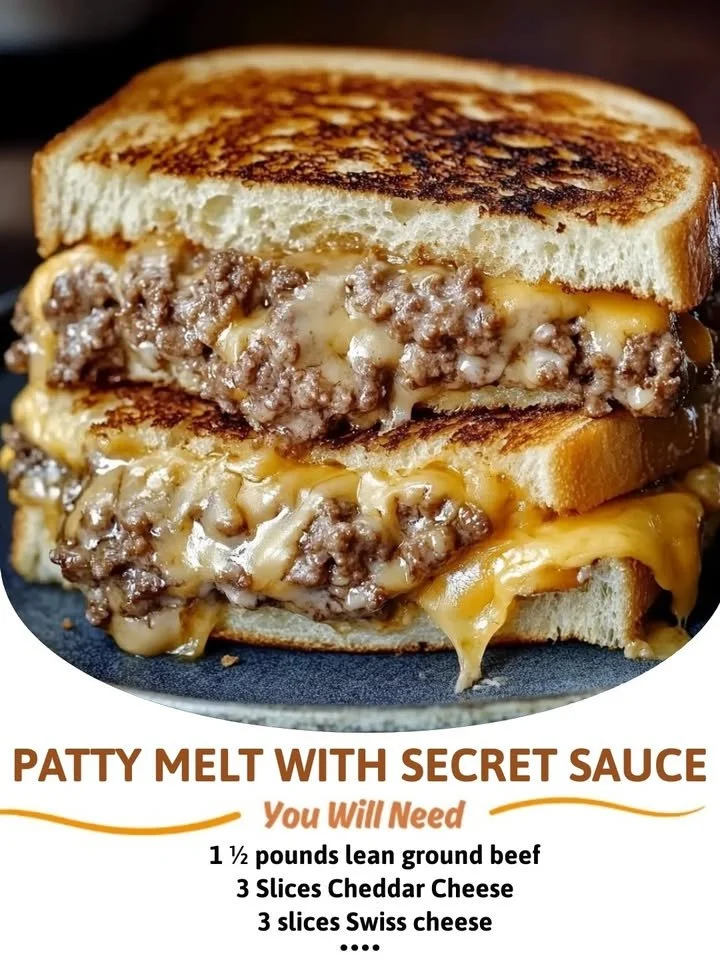 Delicious patty melt with secret sauce on grilled bread served with sides