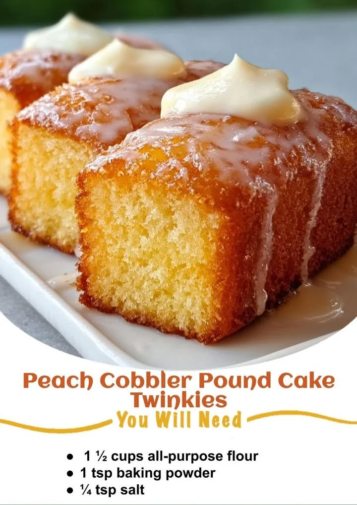 Peach Cobbler Pound Cake Twinkies with a delicious peach topping